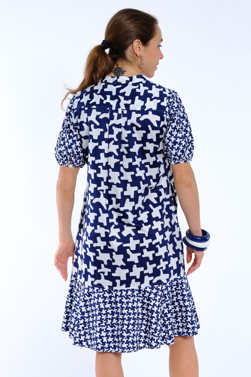 S/S MIXED MEDIA PRINT DRESS WITH TIER BOTTOM DETAIL