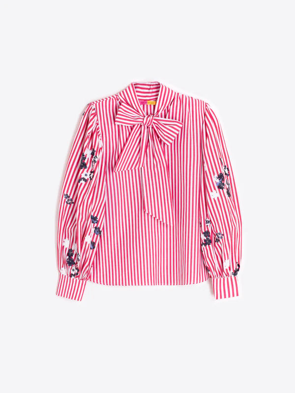 BLOUSE WITH BOW & SEQUIN FLORALS