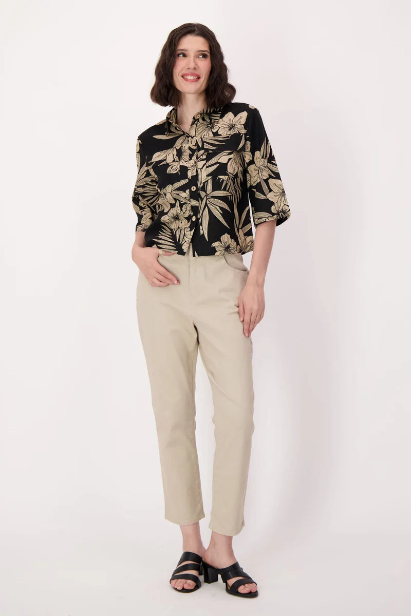 NATURAL FLORAL LINEN-BLEND SHIRT