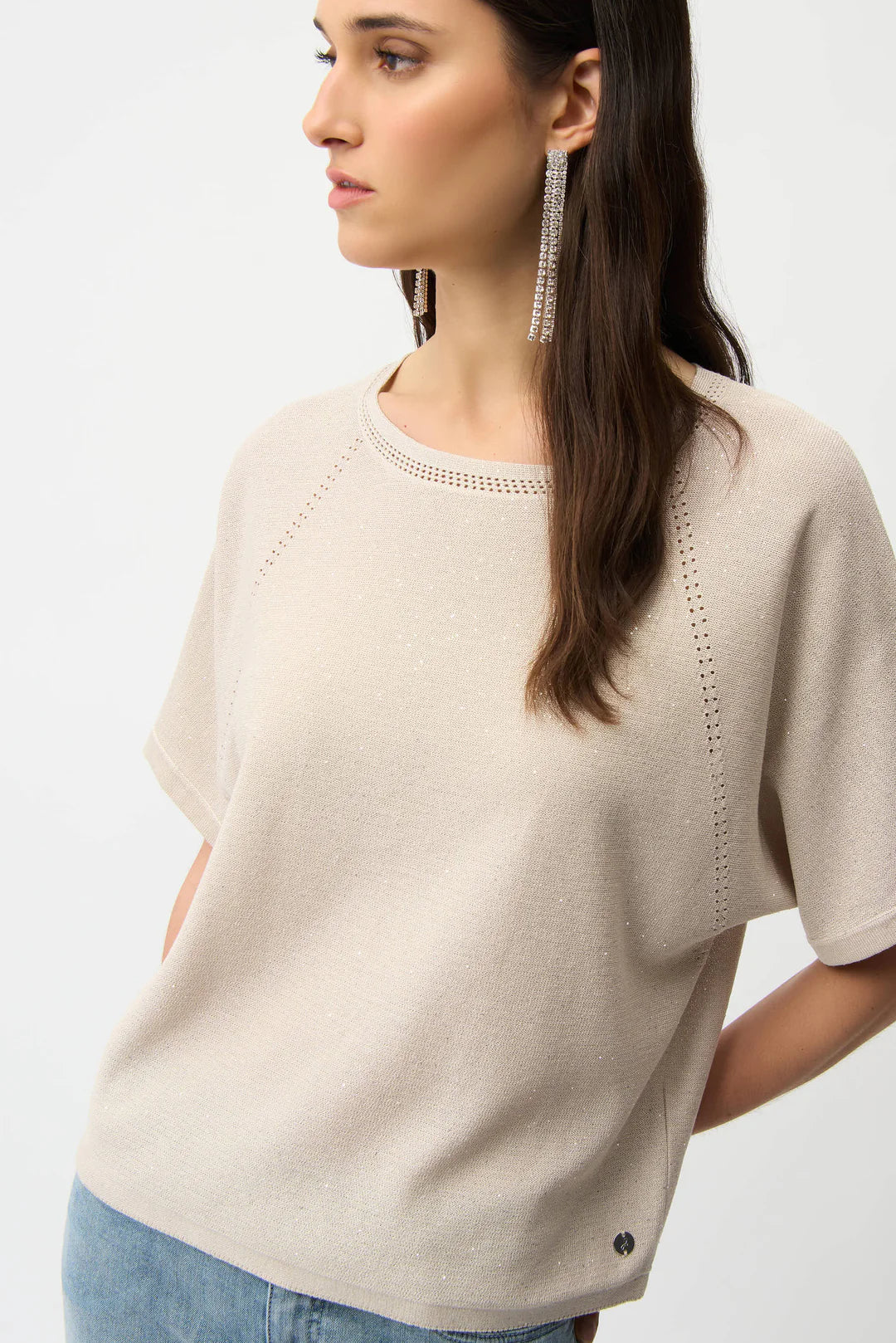 SEQUINS YARN SHORT SLEEVE SWEATER
