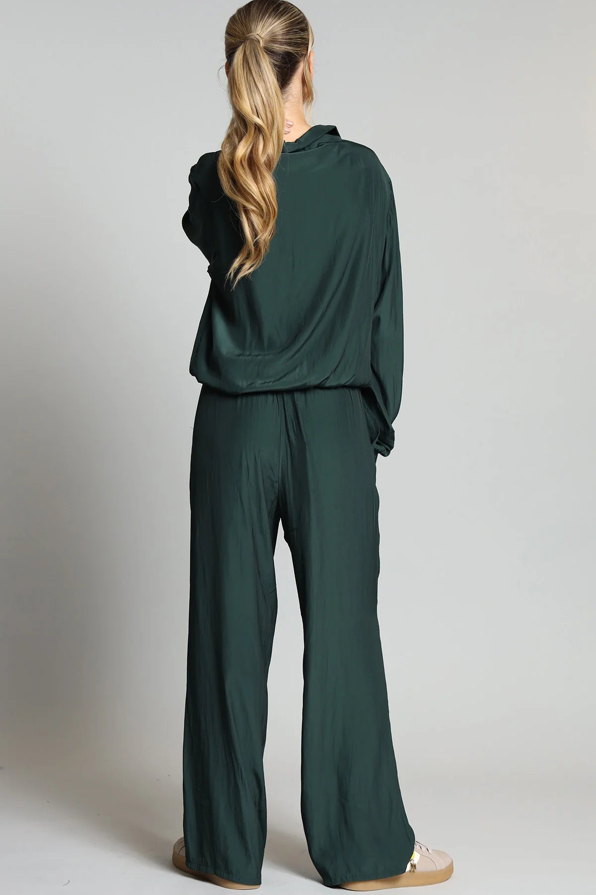 FLAT FRONT D SATIN TROUSER