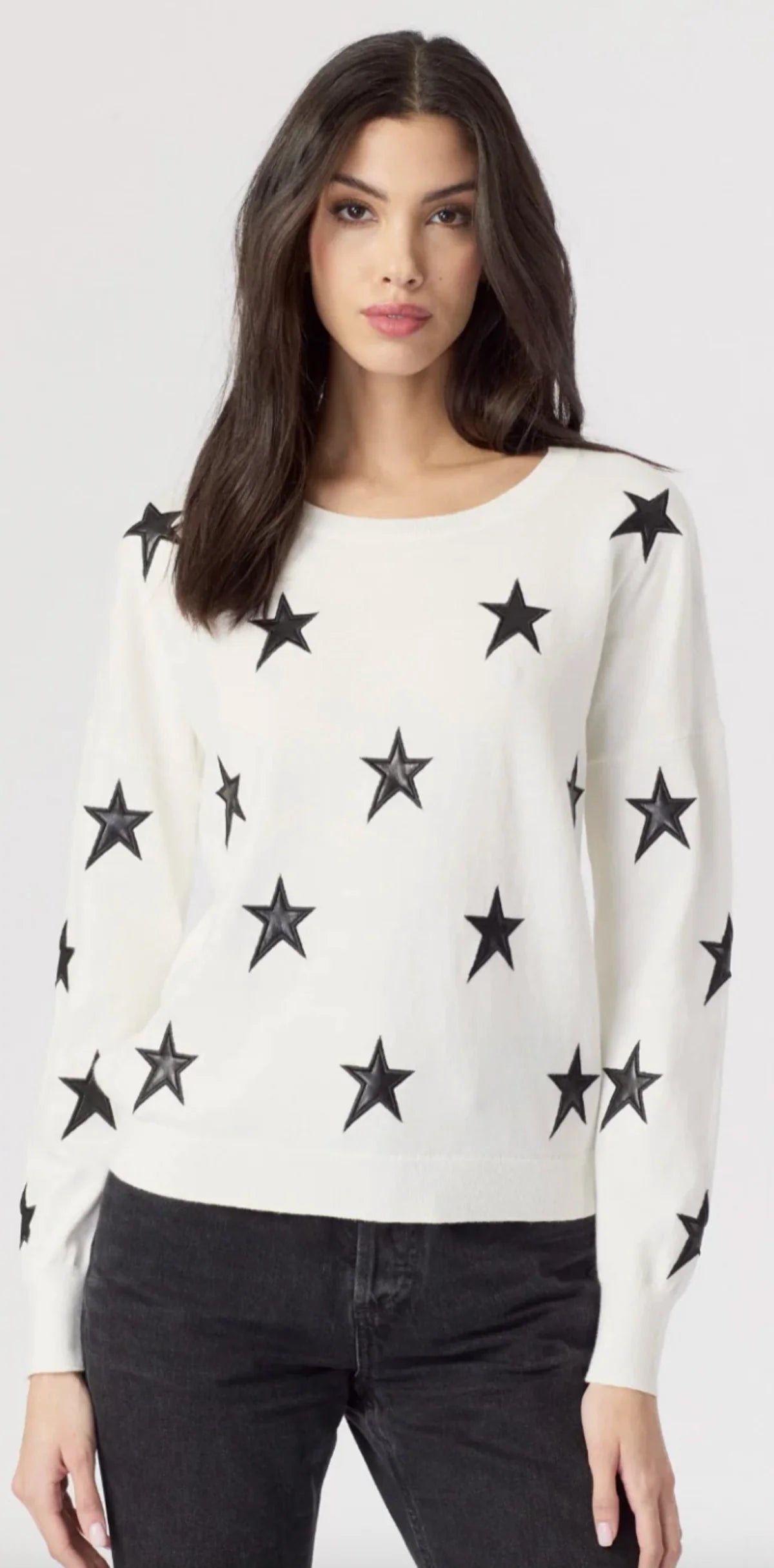 FAUX LEATHER STAR CREW