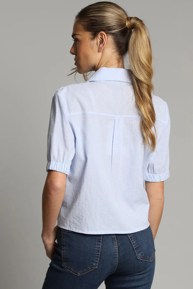 EMBROIDERED OXFORD STRIPE CAMP SHIRT