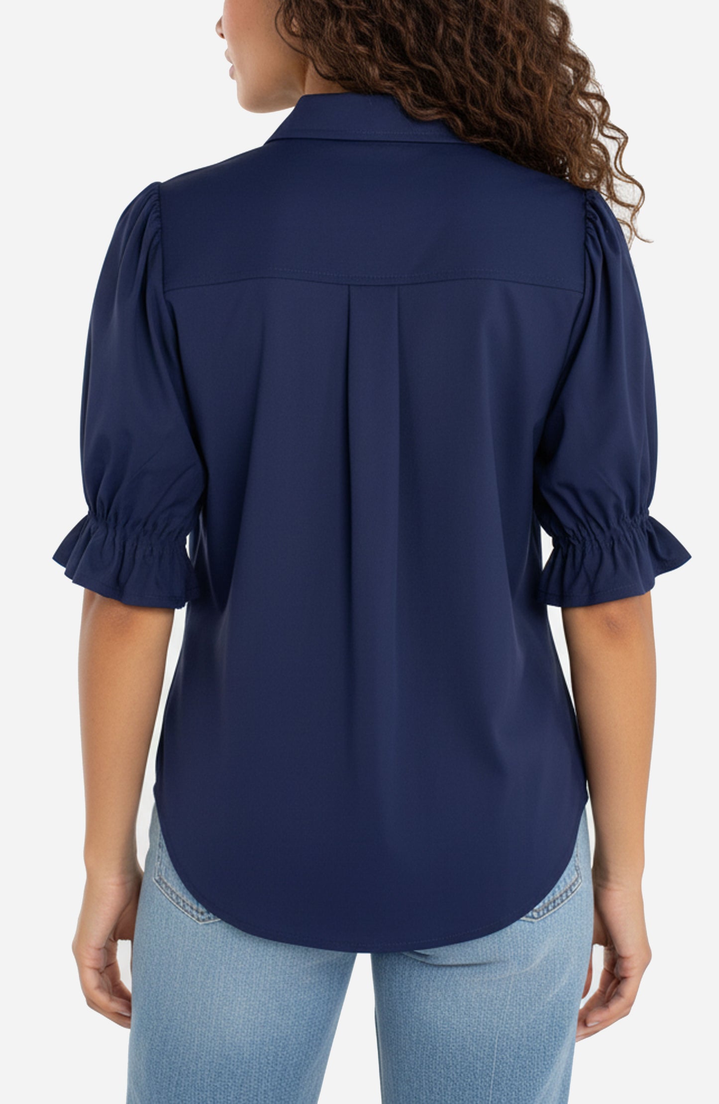 ELBOW PUFF SLEEVE SNAP FRONT TOP