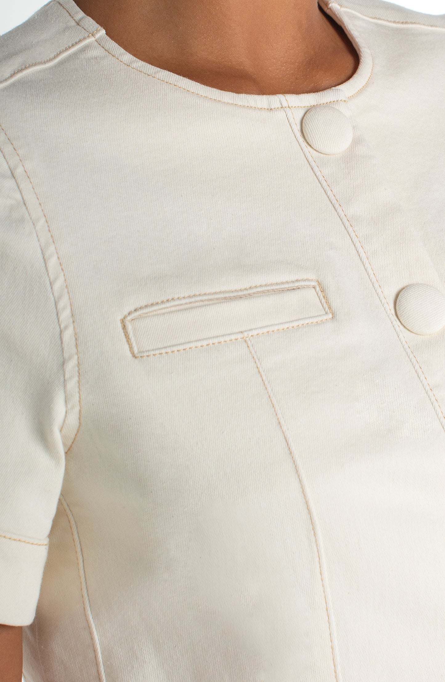 COLLARLESS SHORT SLEEVE CROPPED JACKET