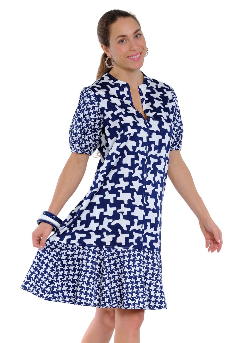 S/S MIXED MEDIA PRINT DRESS WITH TIER BOTTOM DETAIL
