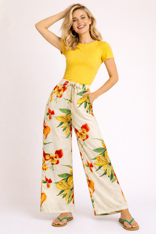 LINIQUE FLOWER WIDE LEG PANT