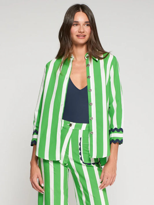 STRIPED SHIRT WITH SCALLOPED SLEEVES