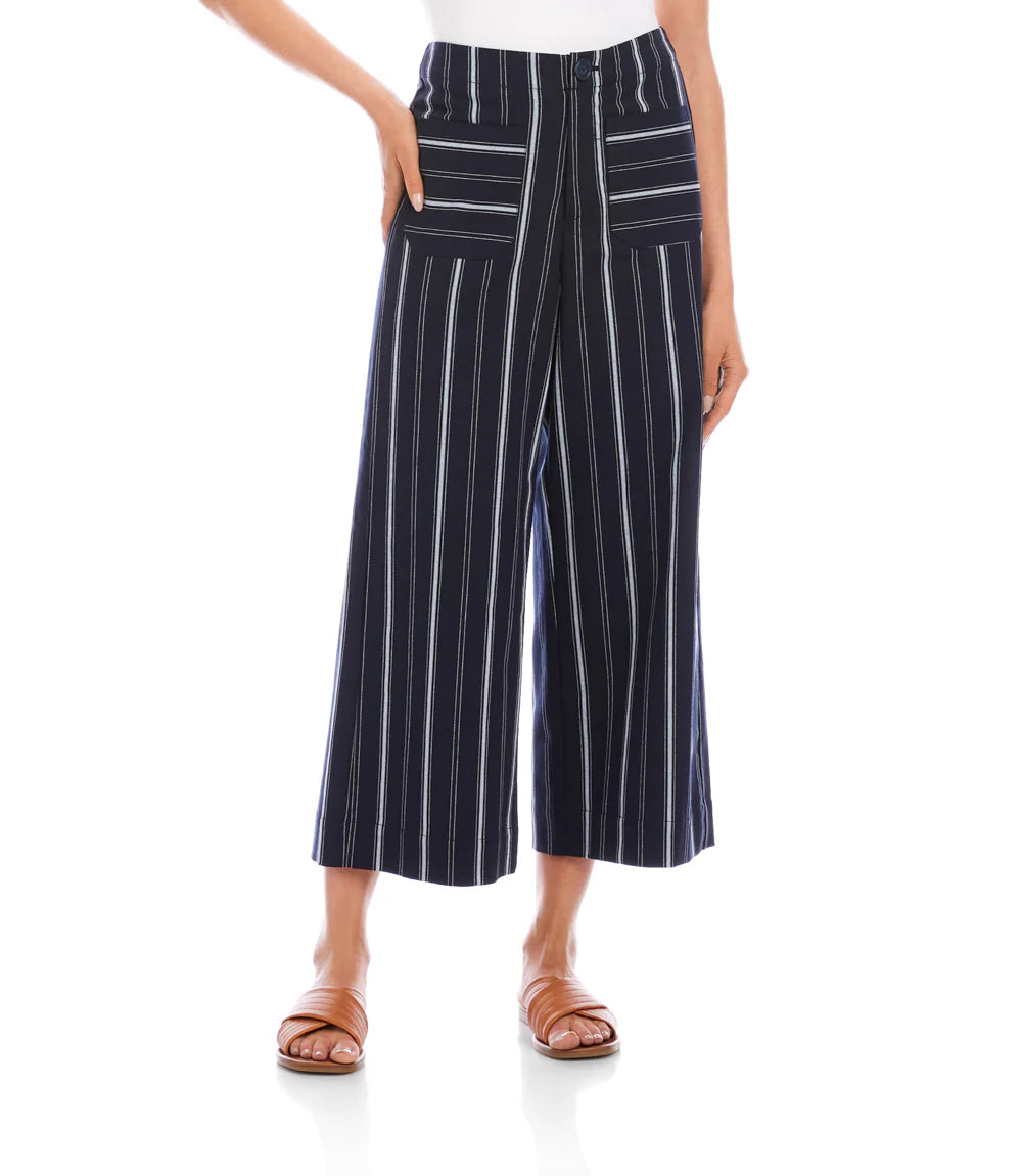 STRIPE CROPPED WIDE LEG PANTS