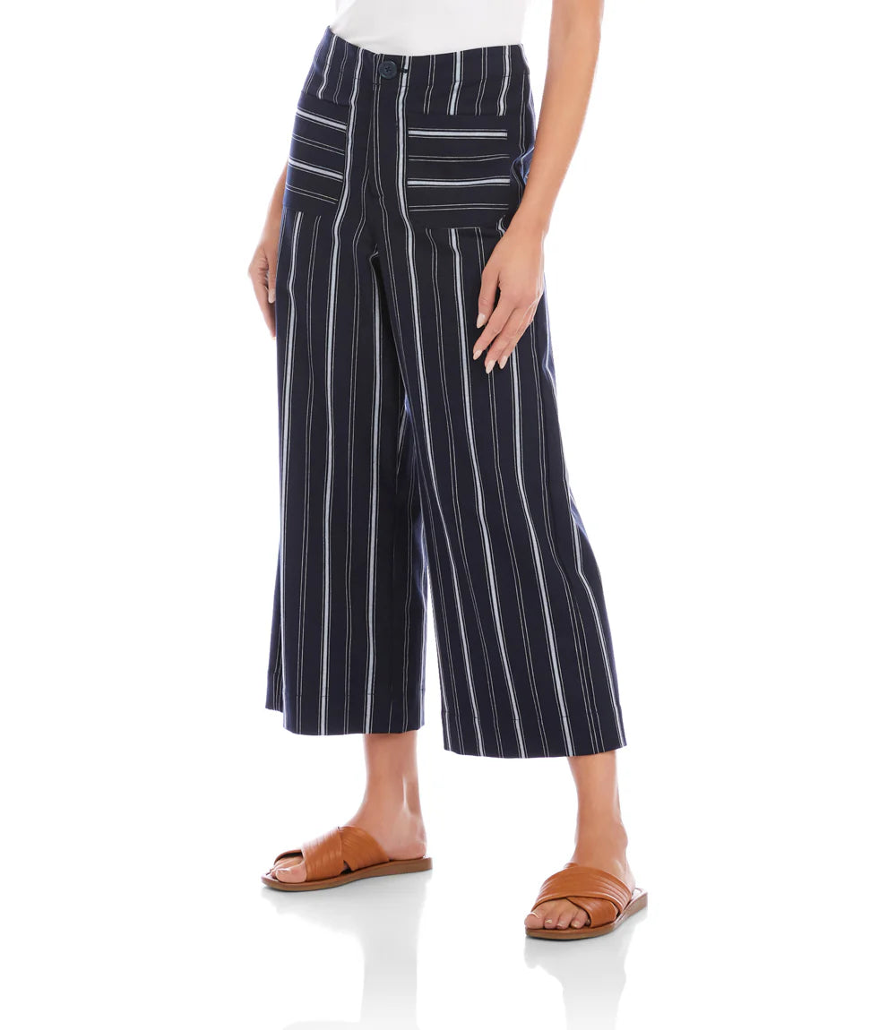 STRIPE CROPPED WIDE LEG PANTS
