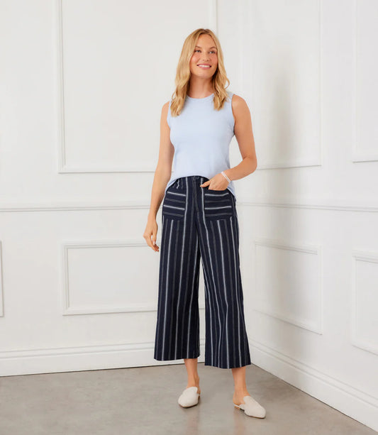 STRIPE CROPPED WIDE LEG PANTS