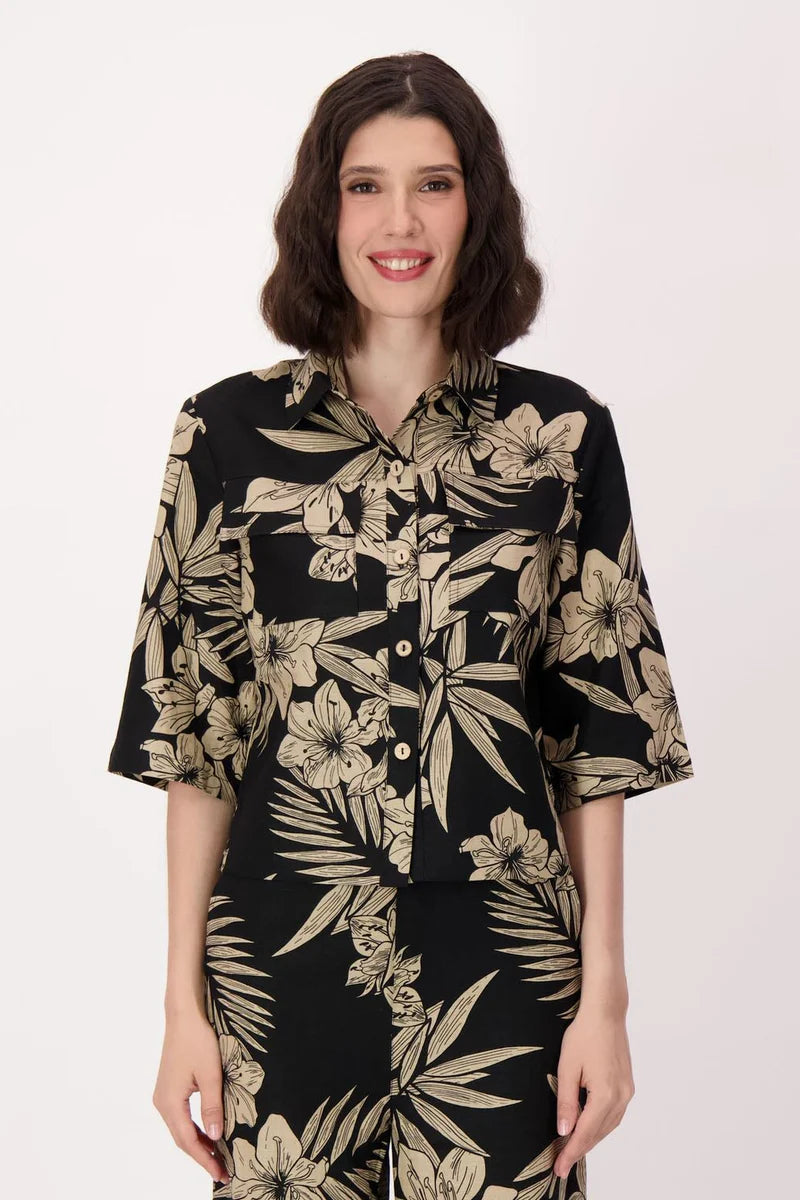 NATURAL FLORAL LINEN-BLEND SHIRT