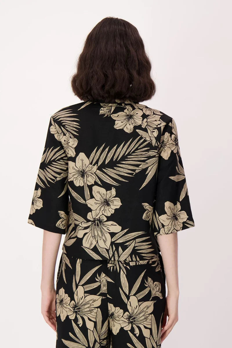 NATURAL FLORAL LINEN-BLEND SHIRT