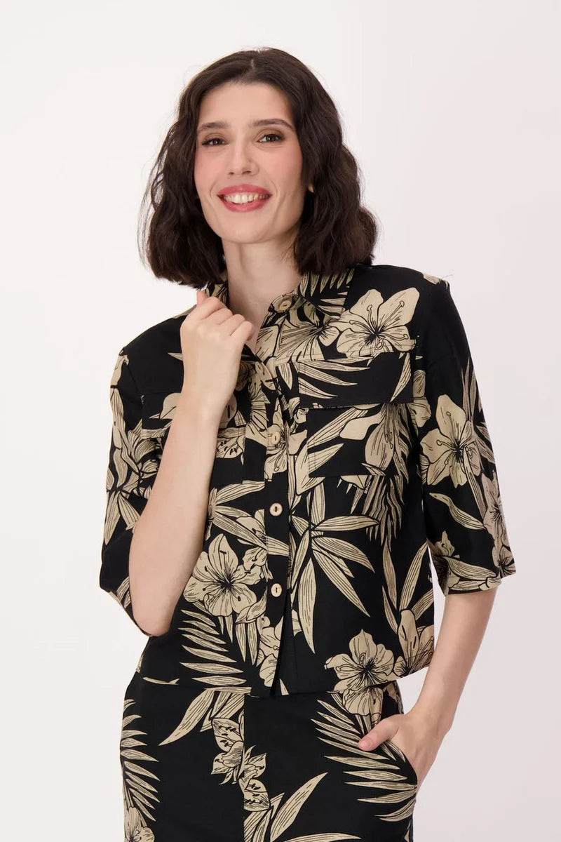 NATURAL FLORAL LINEN-BLEND SHIRT