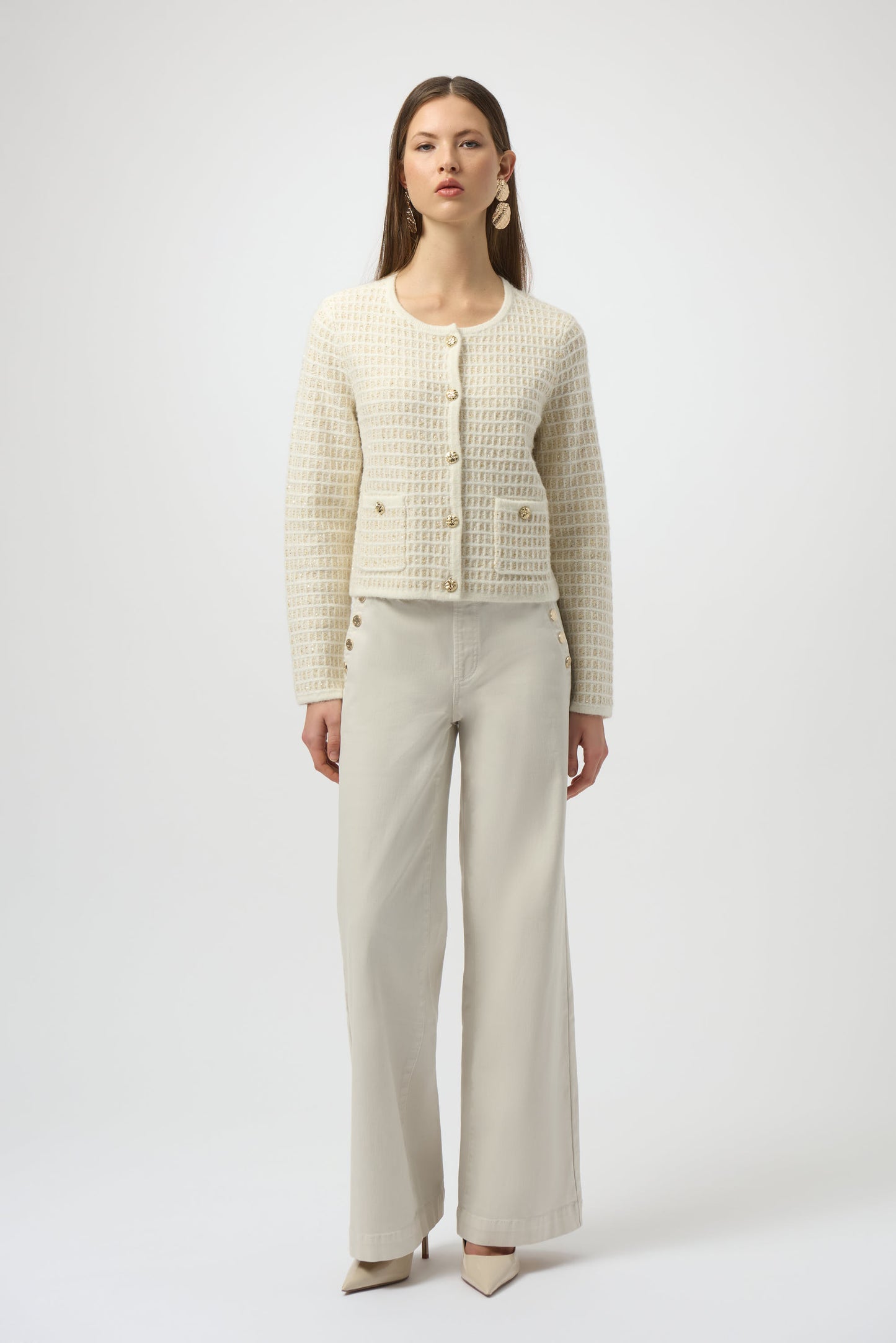 SEQUINED SWEATER KNIT CARDIGAN W GOLD BUTTONS