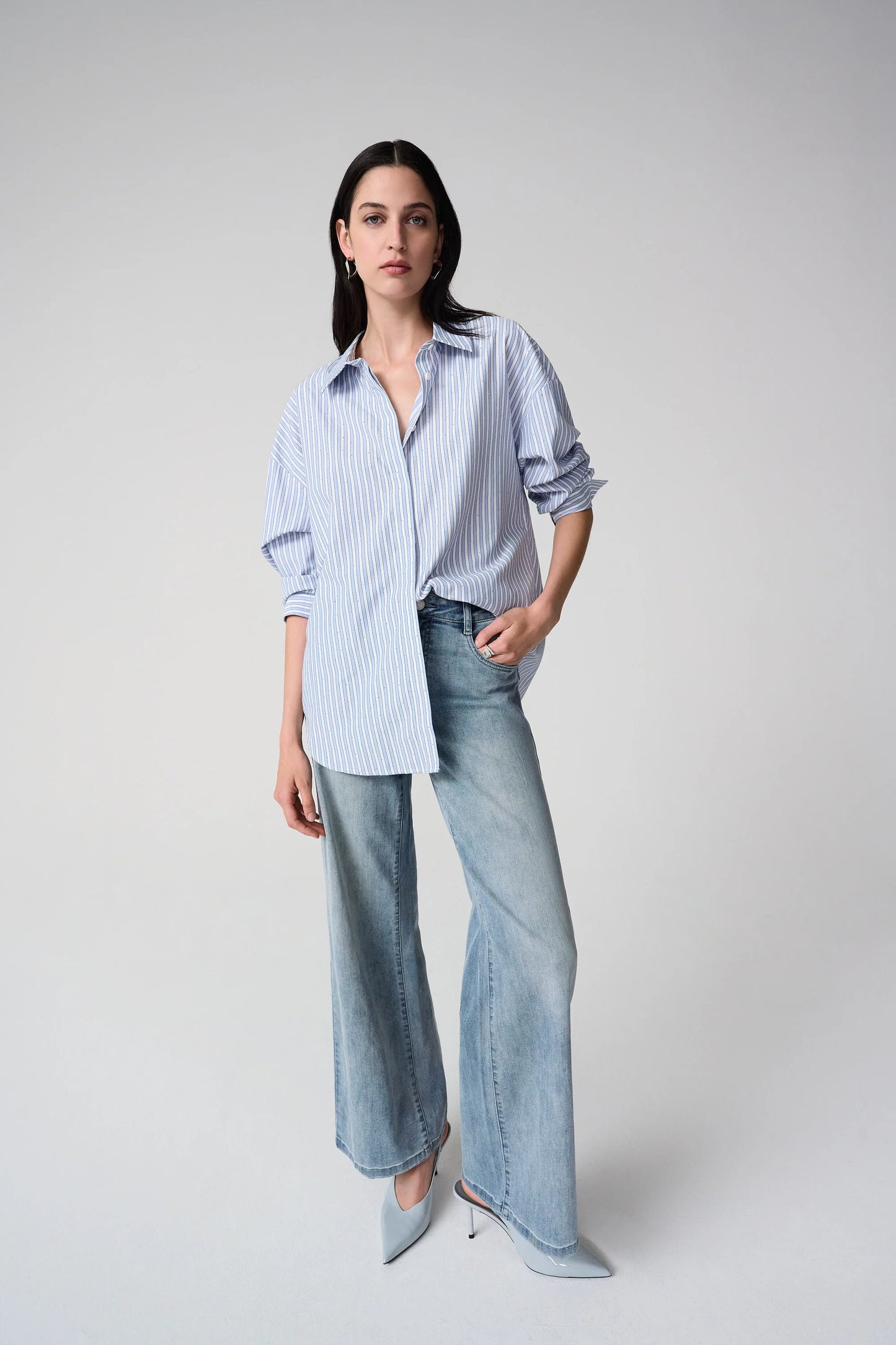 TENCEL STRIPE PRINT BOXY BLOUSE
