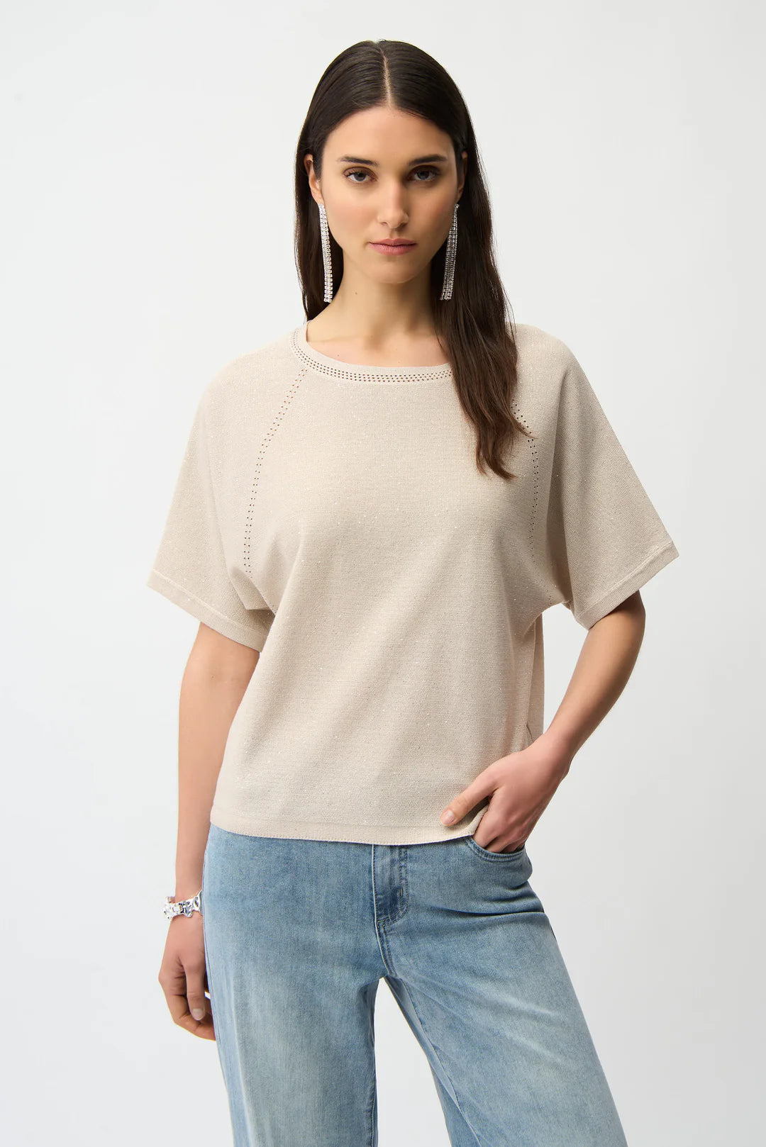SEQUINS YARN SHORT SLEEVE SWEATER