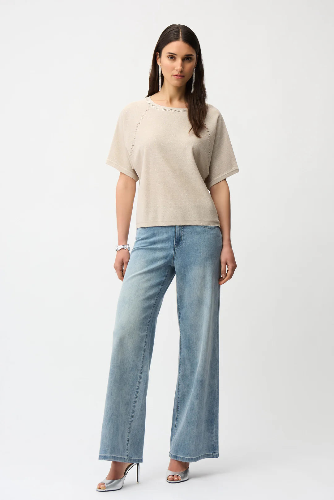 SEQUINS YARN SHORT SLEEVE SWEATER