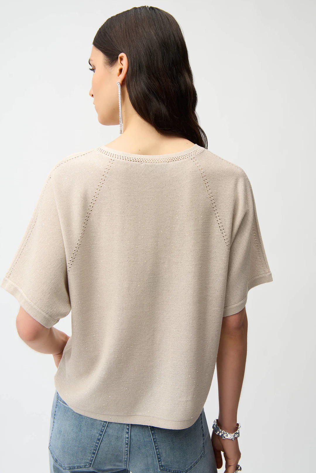 SEQUINS YARN SHORT SLEEVE SWEATER