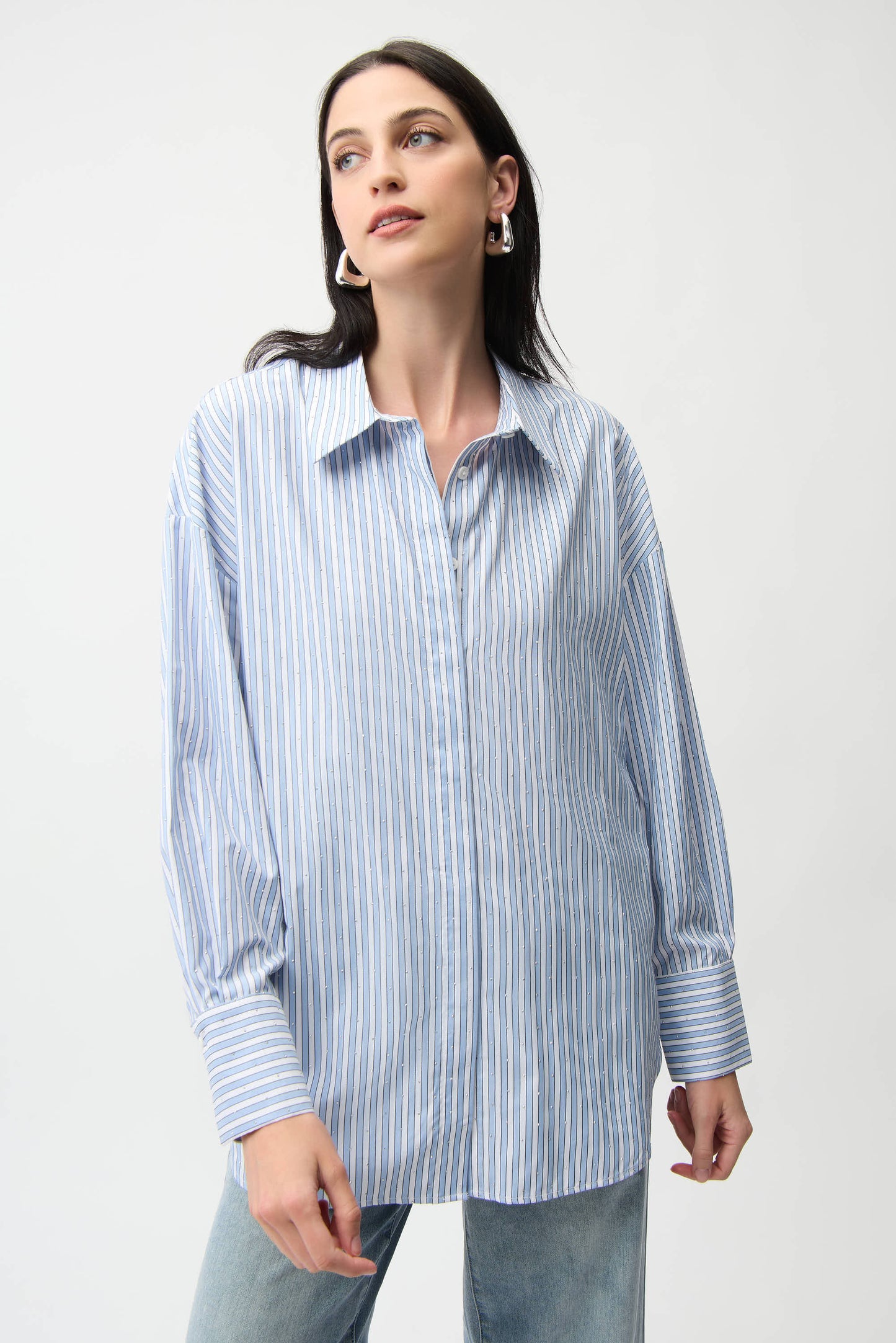 TENCEL STRIPE PRINT BOXY BLOUSE