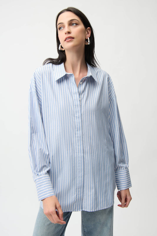 TENCEL STRIPE PRINT BOXY BLOUSE