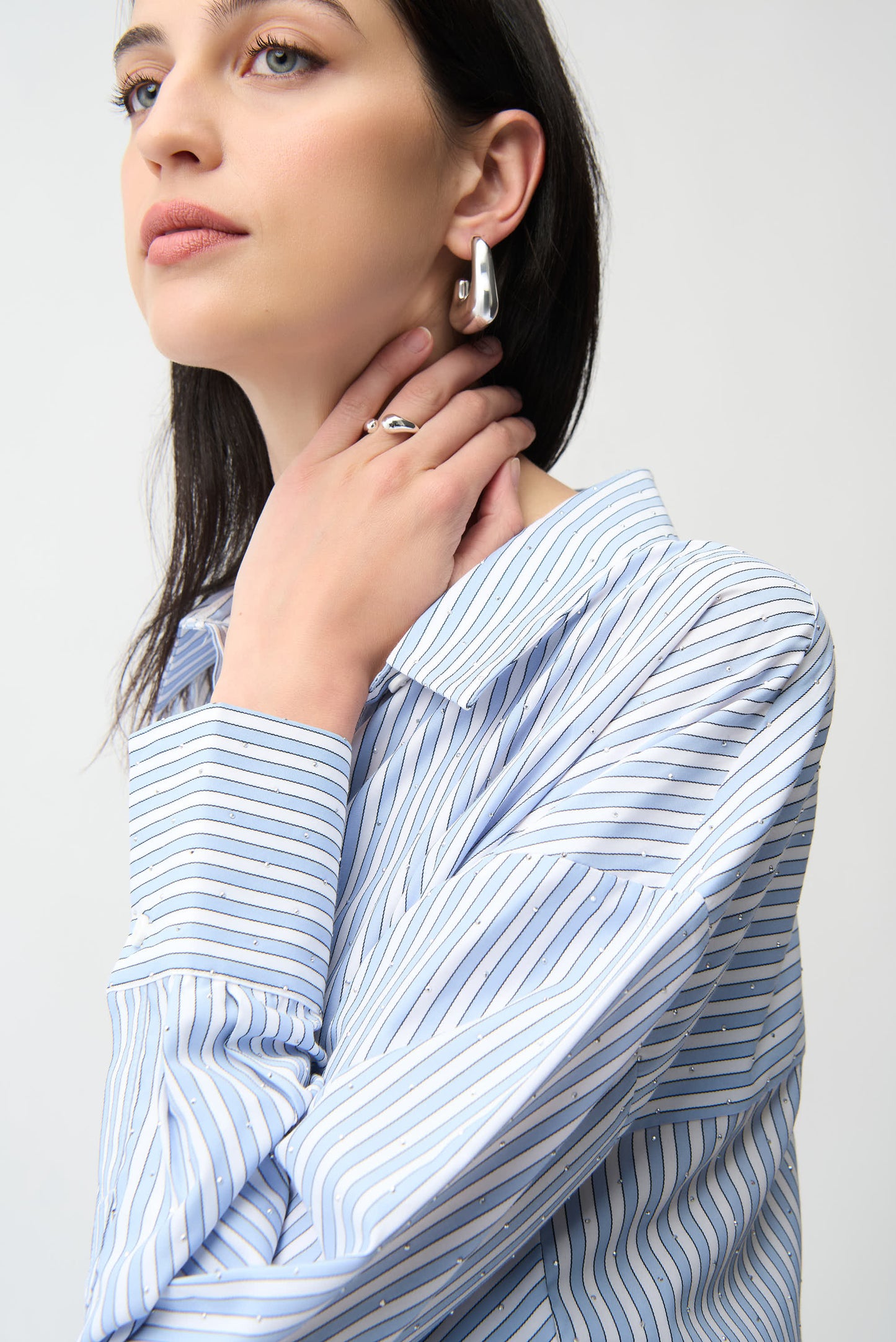 TENCEL STRIPE PRINT BOXY BLOUSE