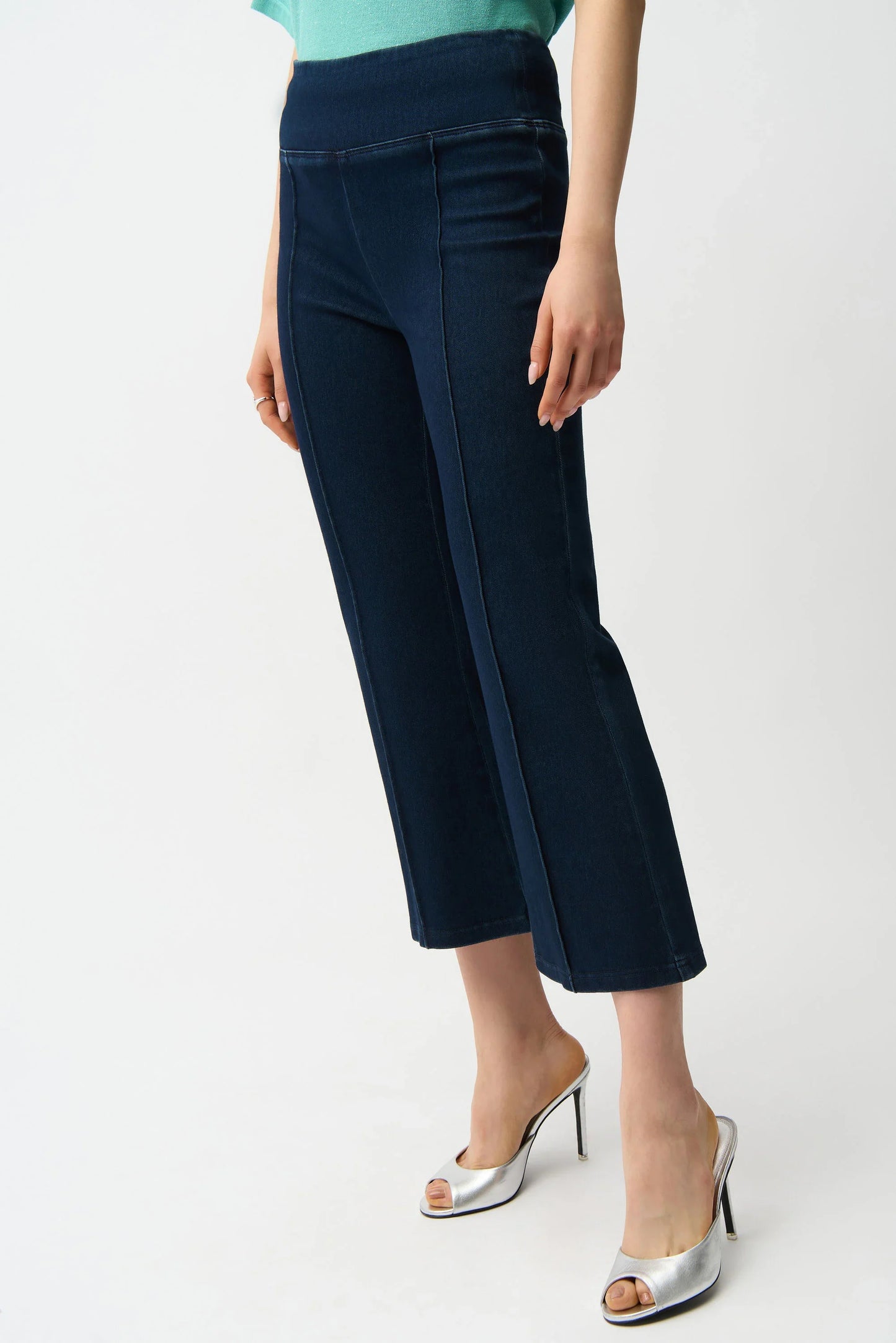 KNIT DENIM CROPPED FLARE PANT