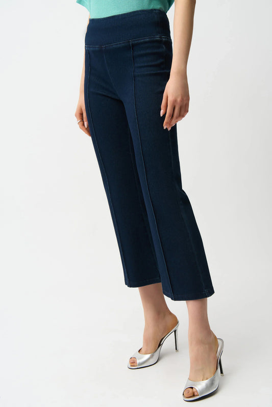 KNIT DENIM CROPPED FLARE PANT