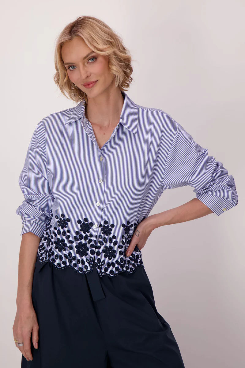 EMBROIDERED STRIPE CROP SHIRT