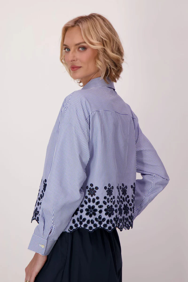 EMBROIDERED STRIPE CROP SHIRT