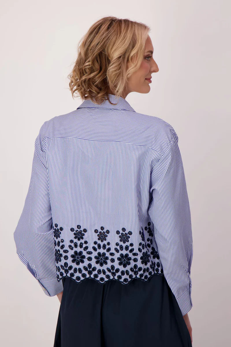 EMBROIDERED STRIPE CROP SHIRT
