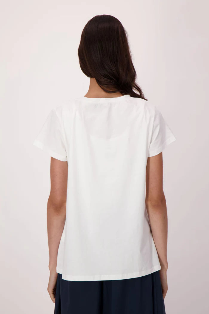 STEMMED FLOWER APPLIQUE COTTON T-SHIRT