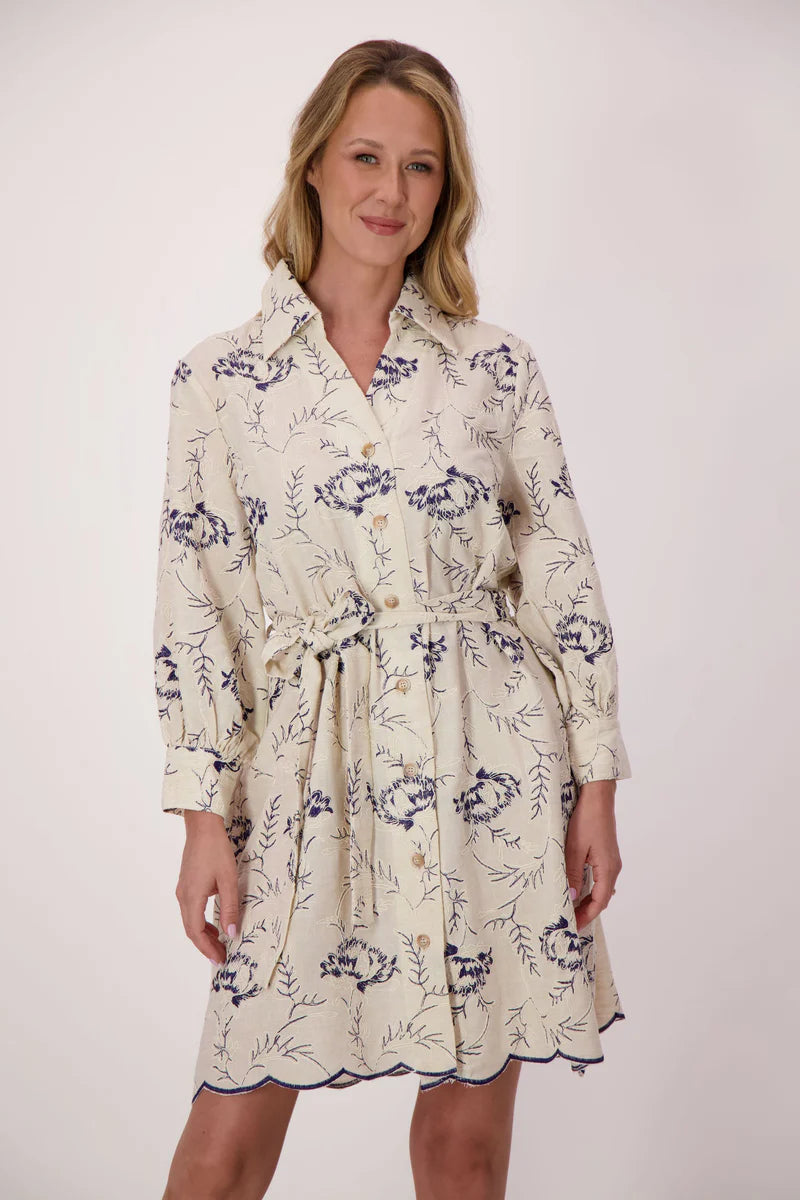 EMBROIDERED SCALLOP HEM DRESS