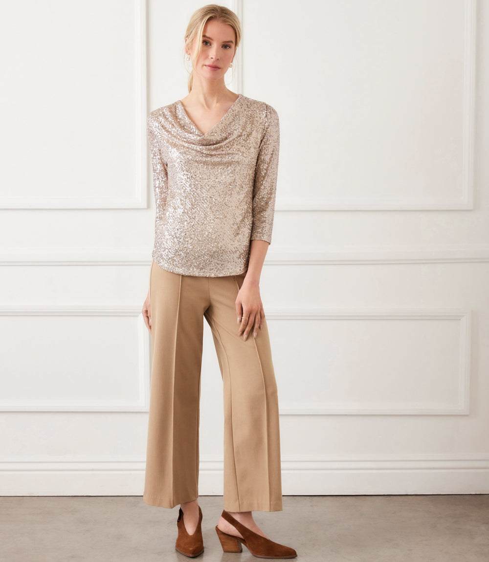 CROPPED PINTUCK WIDE LEG PANTS