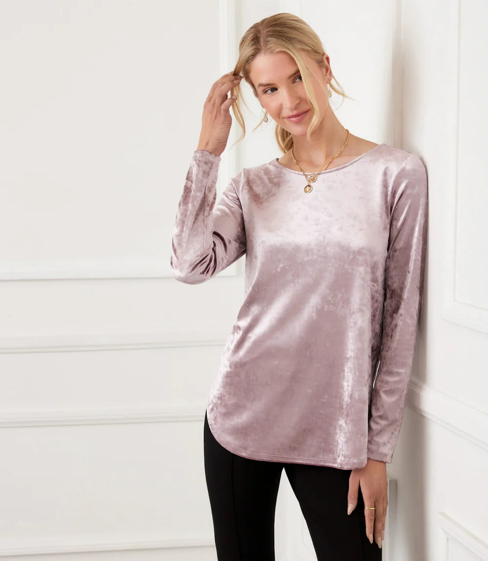CRUSHED VELVET SHIRTTAIL TOP