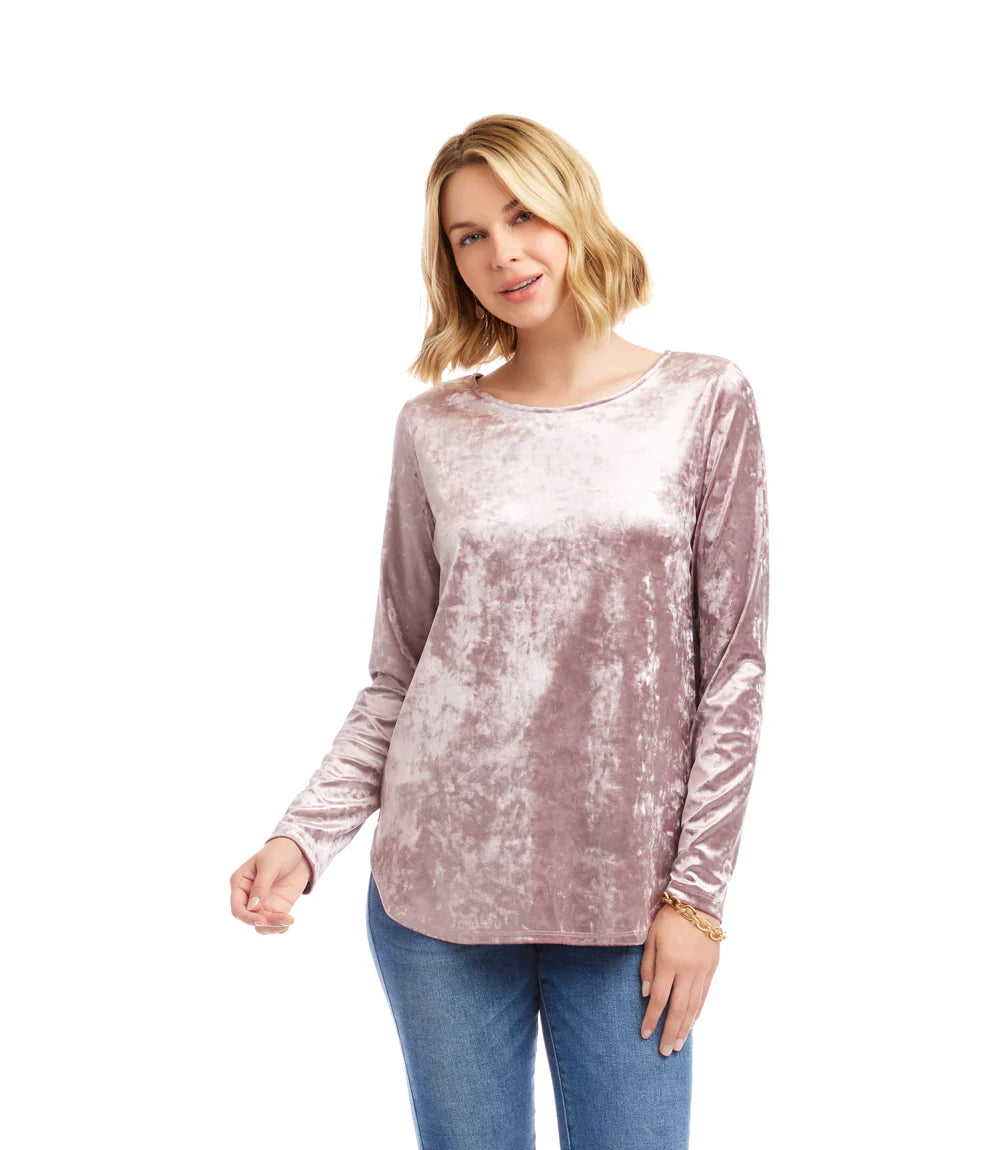 CRUSHED VELVET SHIRTTAIL TOP