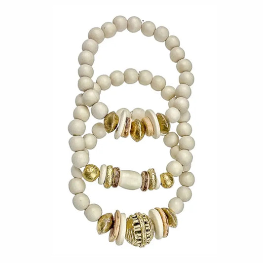 TRIO BRACELET SET | WHITE + GOLD