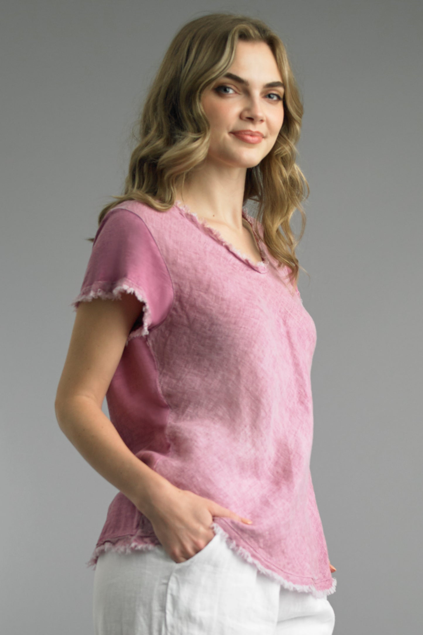 LINEN FRAY EDGE TOP