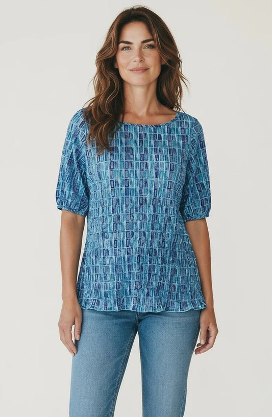 CRINKLE BUBBLE SLEEVE TOP