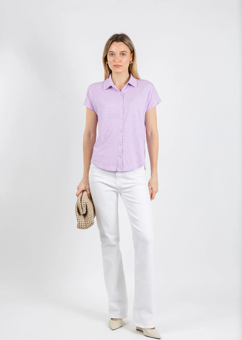 BUTTON FRONT TEE W/ COLLAR