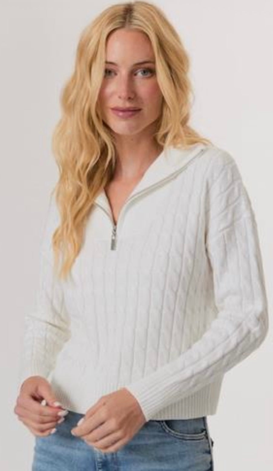 1/4 ZIP CABLE SWEATER
