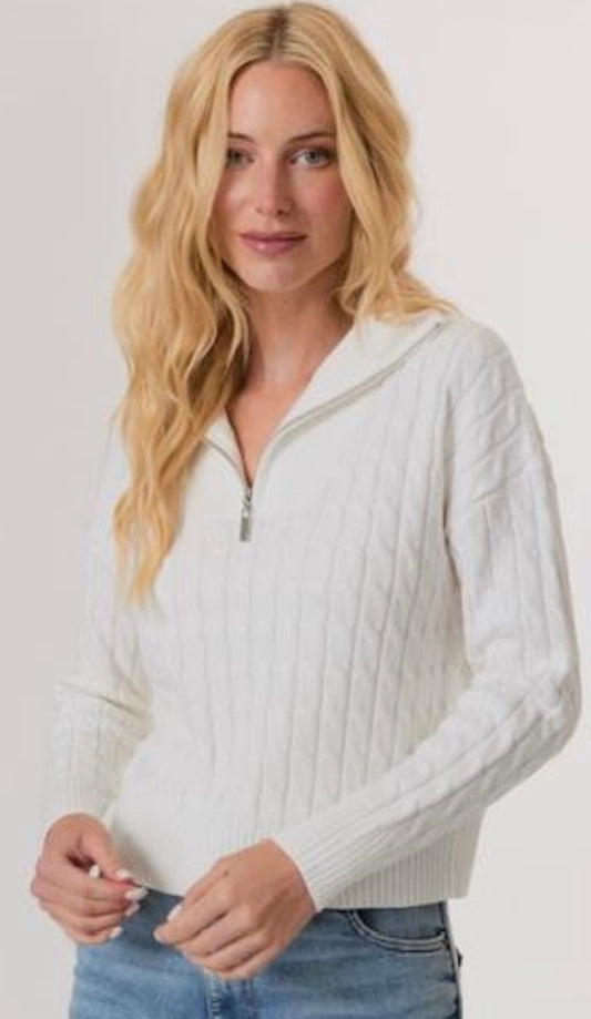 1/4 ZIP CABLE SWEATER