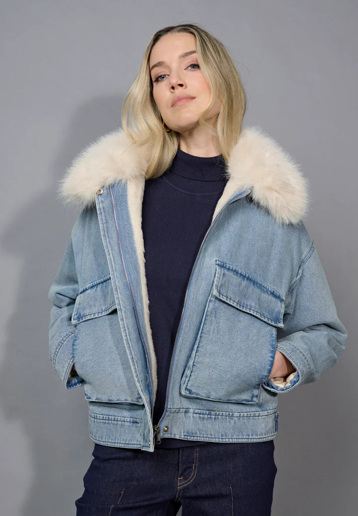 JEAN JACKET W/ Removable Fur Collar
