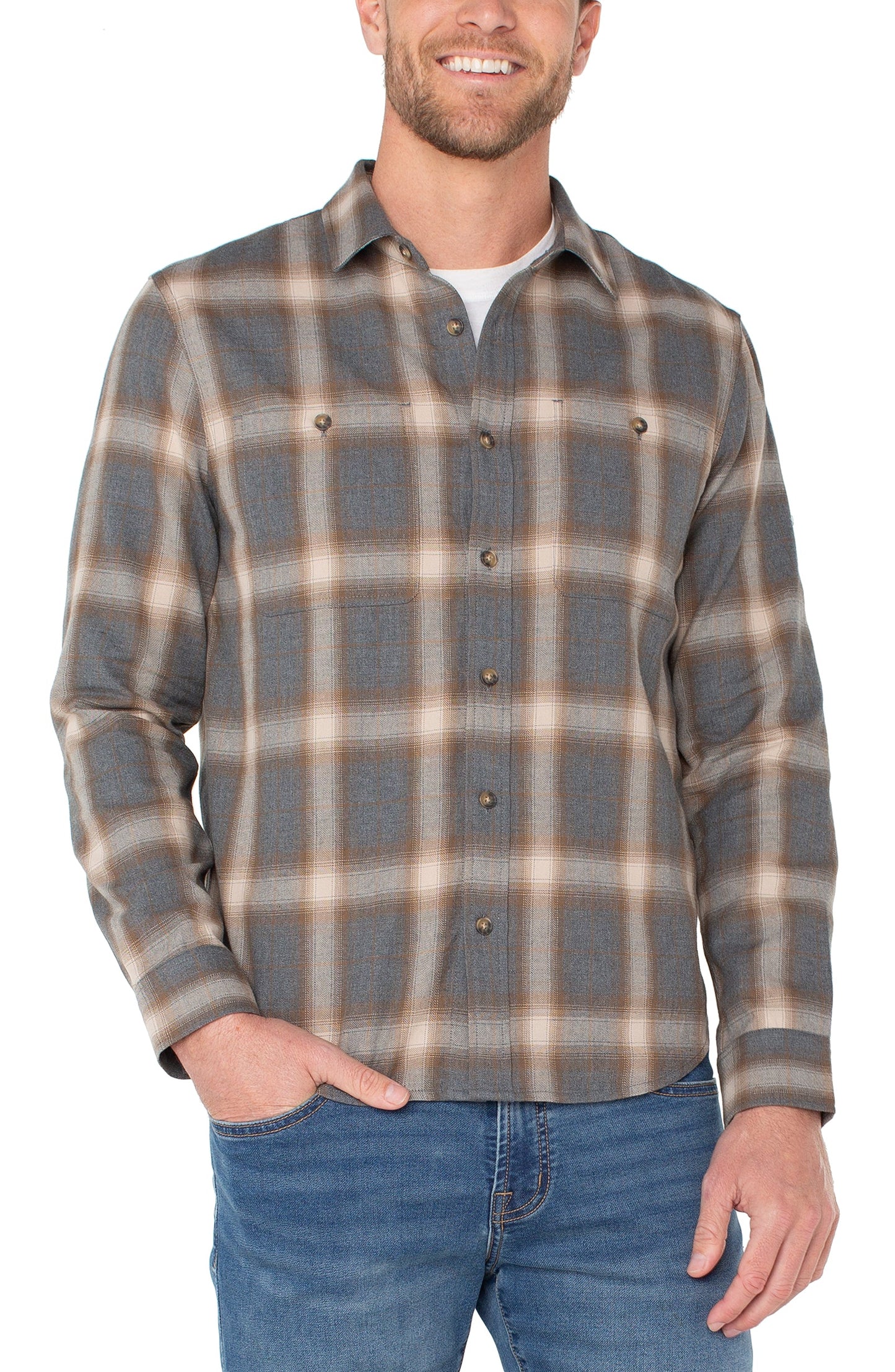 MEN'S DOUBLE POCKET BUTTON UP SHIRT