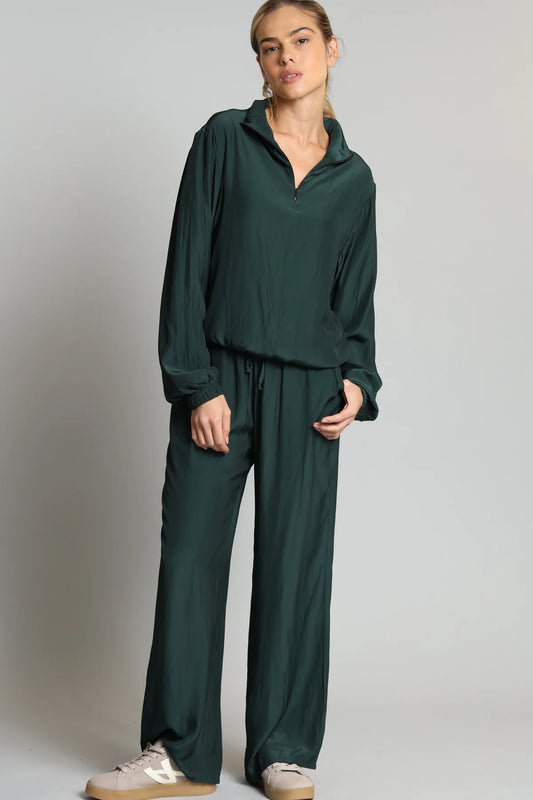 D SATIN HALF-ZIP SWEATSHIRT