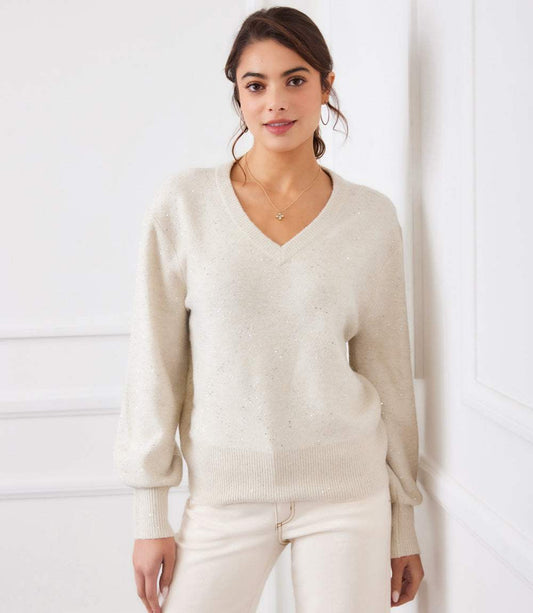 SEQUIN V-NECK SWEATER