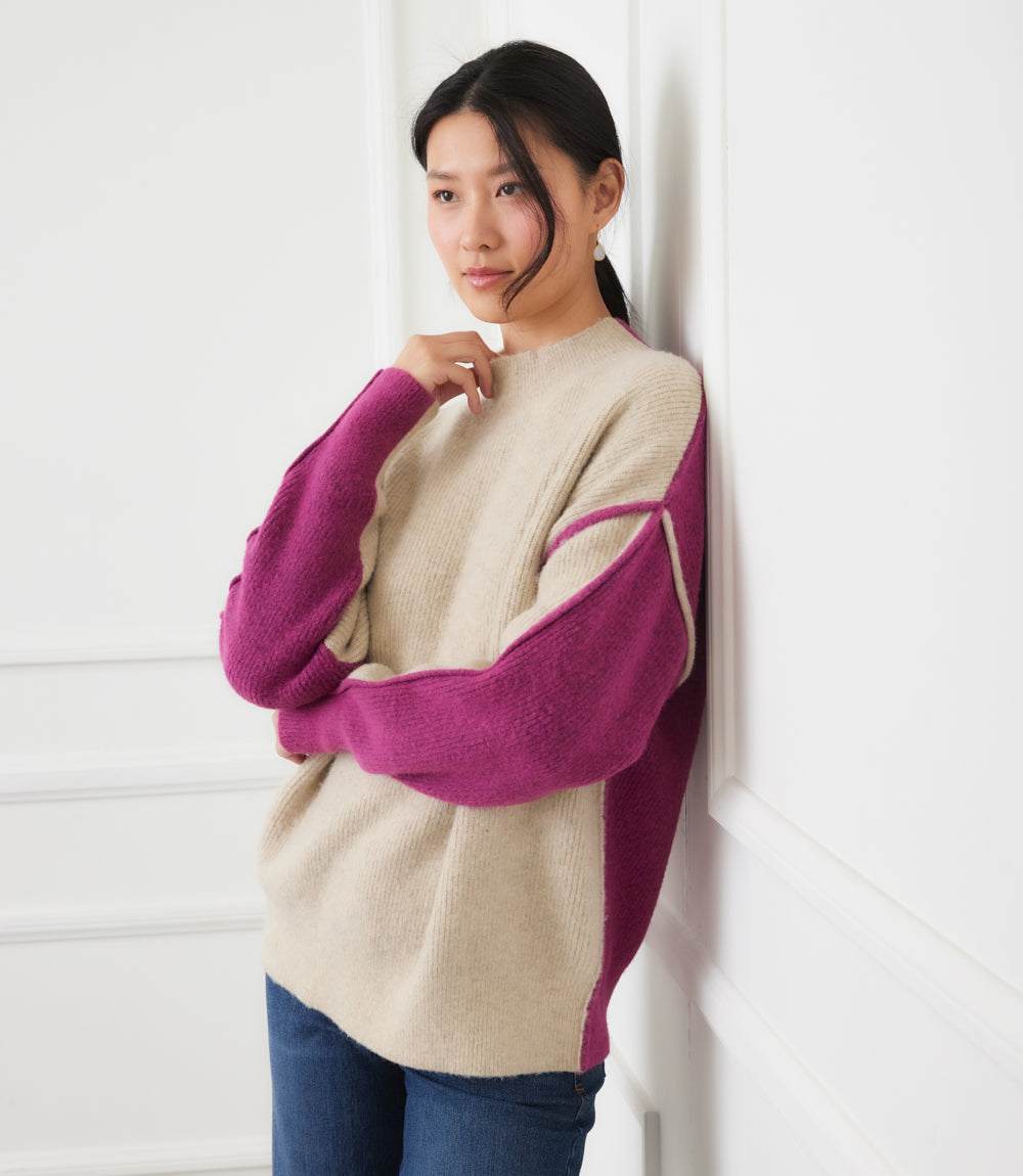 COLORBLOCK MOCK NECK SWEATER