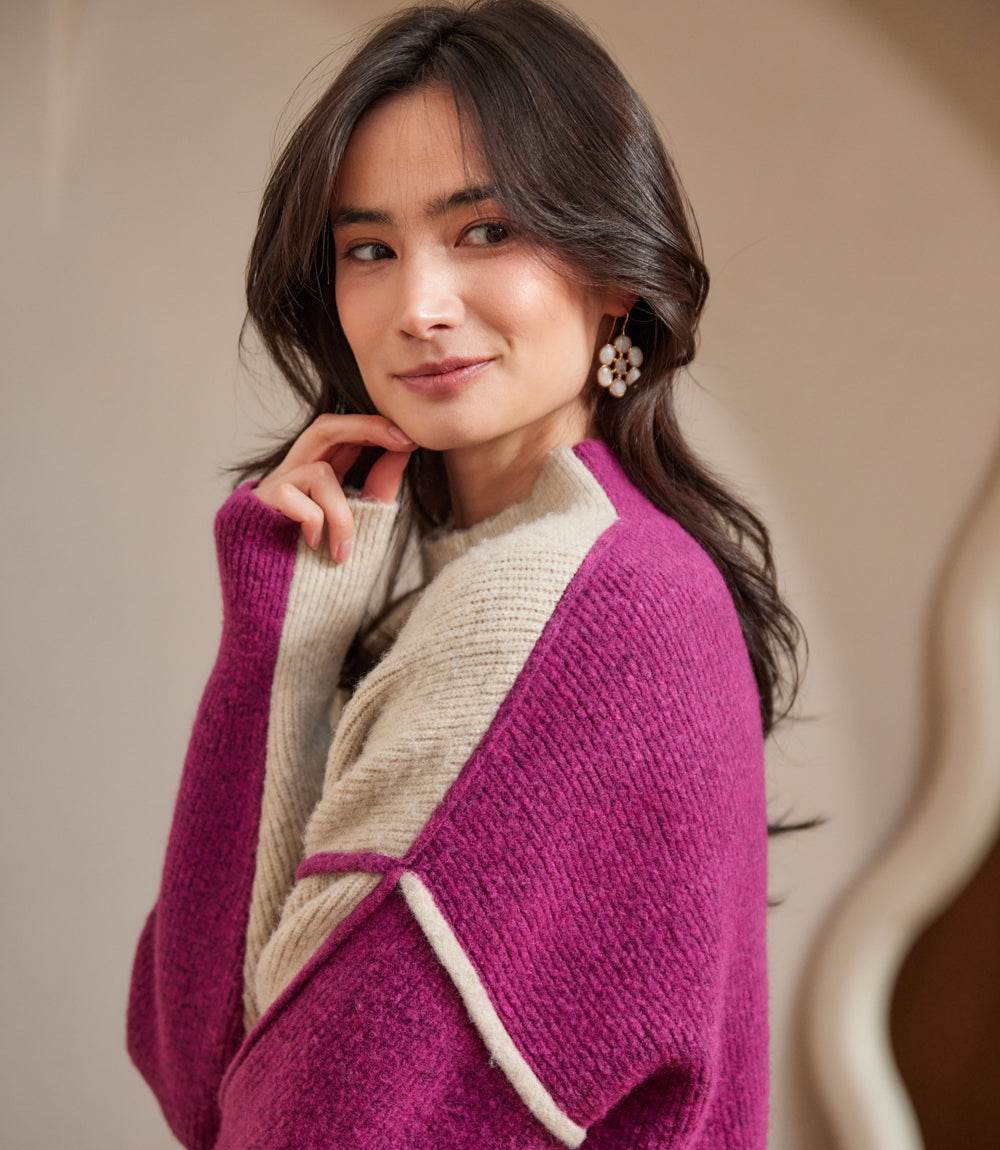 COLORBLOCK MOCK NECK SWEATER