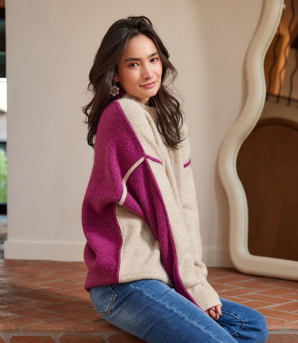 COLORBLOCK MOCK NECK SWEATER