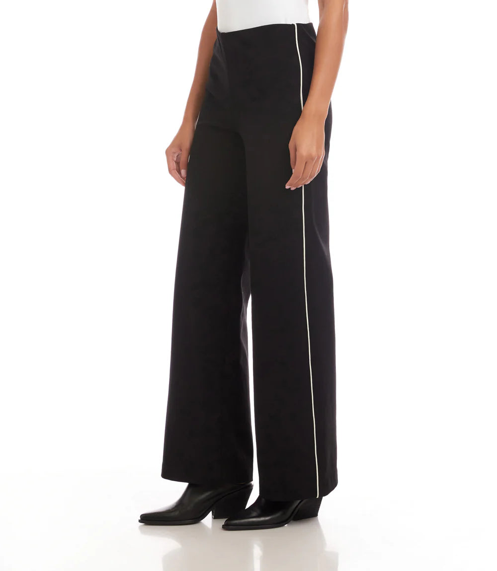 CONTRAST PIPED WIDE LEG PANTS